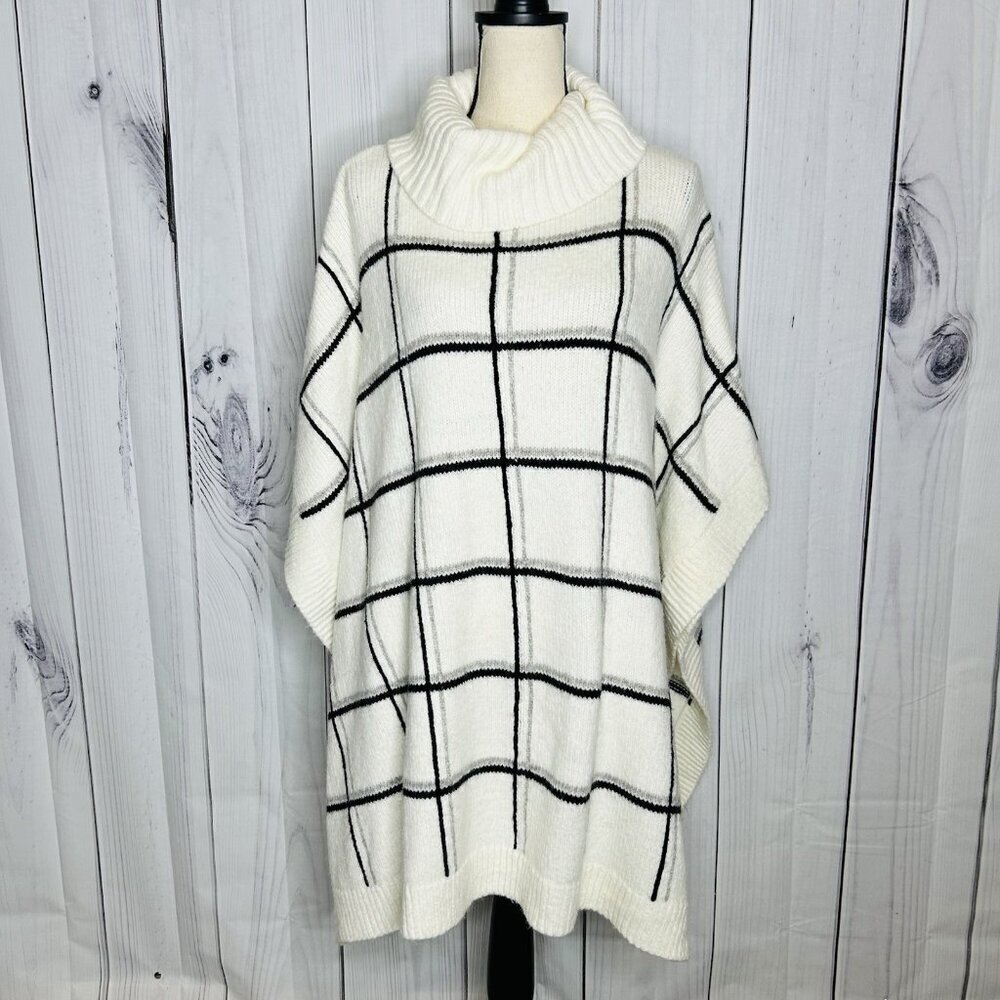 Lands' End Poncho Sweater Sz  L / XL Wool Alpaca Blend Cowl Neck Oversized White